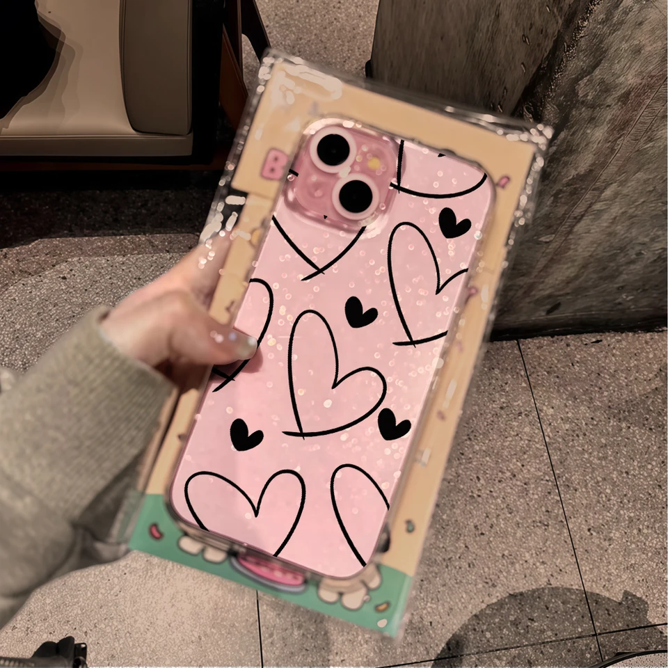 Funda de silicona Y2K con corazón y glitter para iPhone 17 15 16 11 12 13 14 Pro Max Plus, transparente suave y resistente a golpes 3
