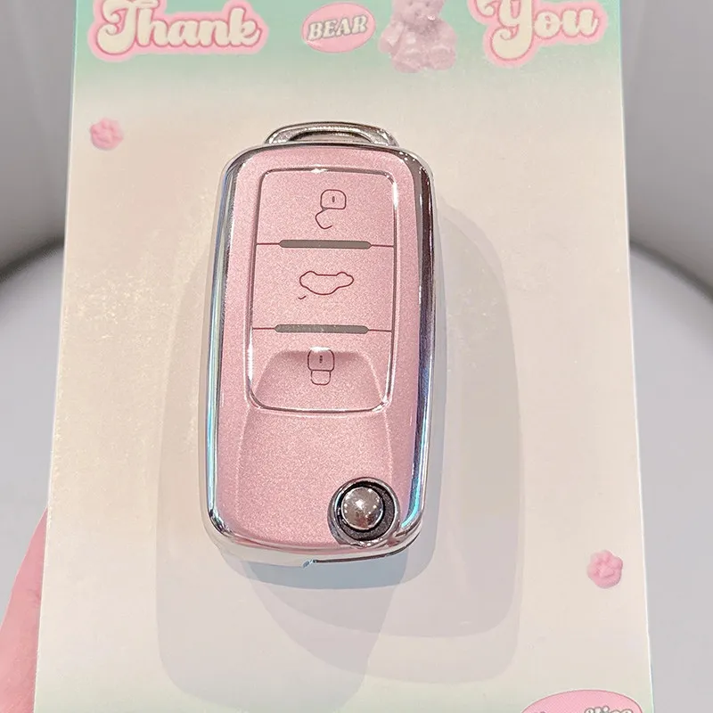 Pink Fresh Flowers for Volkswagen for VW Polo Beetle Caddy Eos Skoda Octavia Leon Remote Car Key Case Cover Holder Accessories view 6