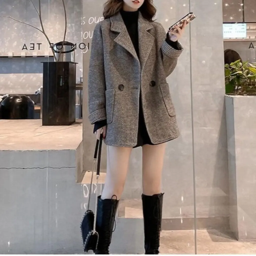 

Women's Blazer Korean British Style Autumn Winter Thickened Casual Small Suit Top Woolen Loose Fit