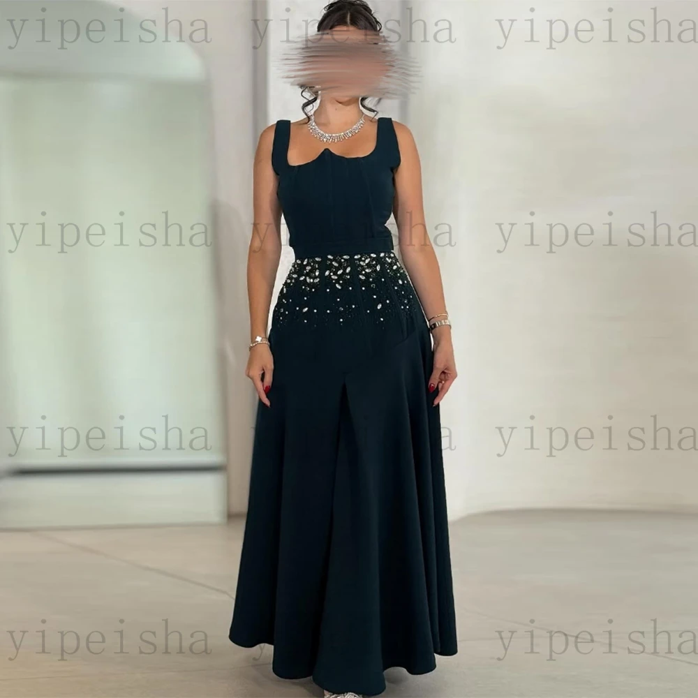 Sukienki wieczorowe na zamówienie, nowoczesne, bez rękawów, zdobione koralikami i cyrkoniami, linia A, suknia balowa, prosta, plisowana sukienka do kostek.