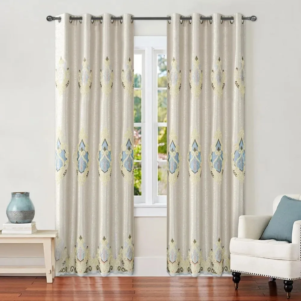 Embroidered Curtains Grommet Window Treatment Panel Drape Suitable for Adults Children Living Room Bedroom Home Decor 2 Panels