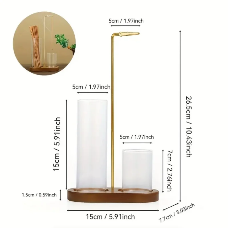 Modern Minimalist Backflow Incense Furnace, 8-Shaped Solid Wood Incense Holder with Glass Liner, Upside Down Line Incense Clip,