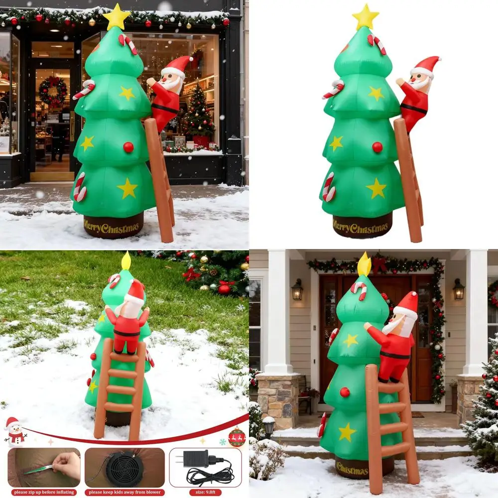

Гигантская 9-футовая лестница Санта-Клауса, рождественские надувные игрушки со светодиодной подсветкой, идеально подходят для уличных дворов, сада и праздничных вечеринок