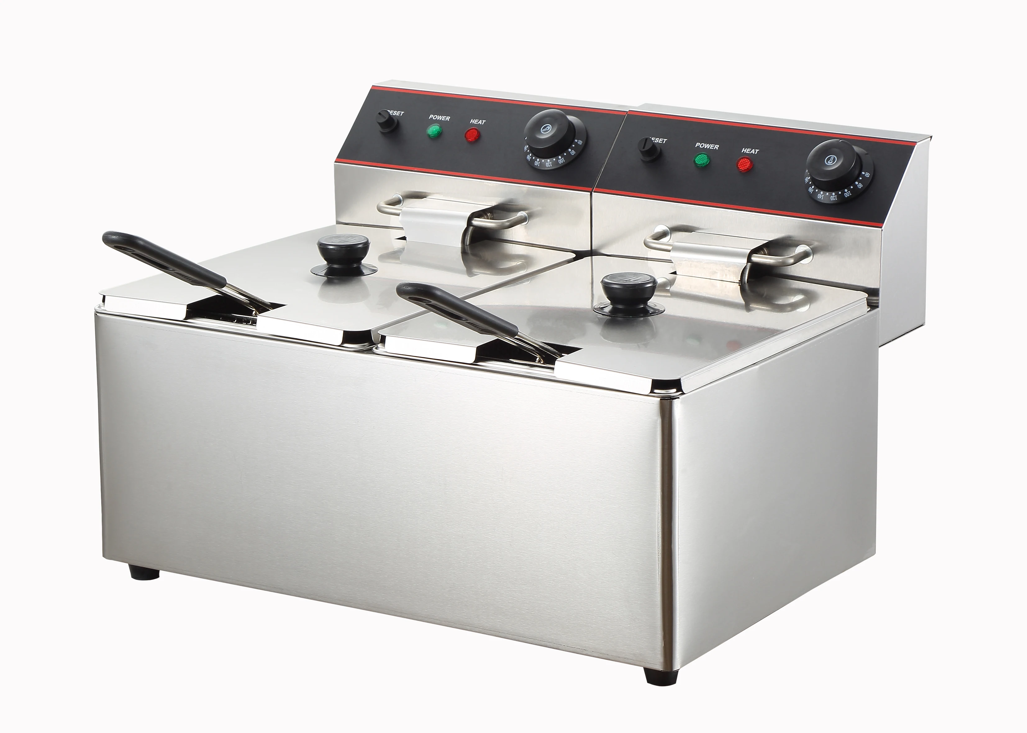 Top Fryer Factory Hot Sale New Condition Professional 16L Stainless Steel Electric Donut Fryer Commercial Double Tank Table