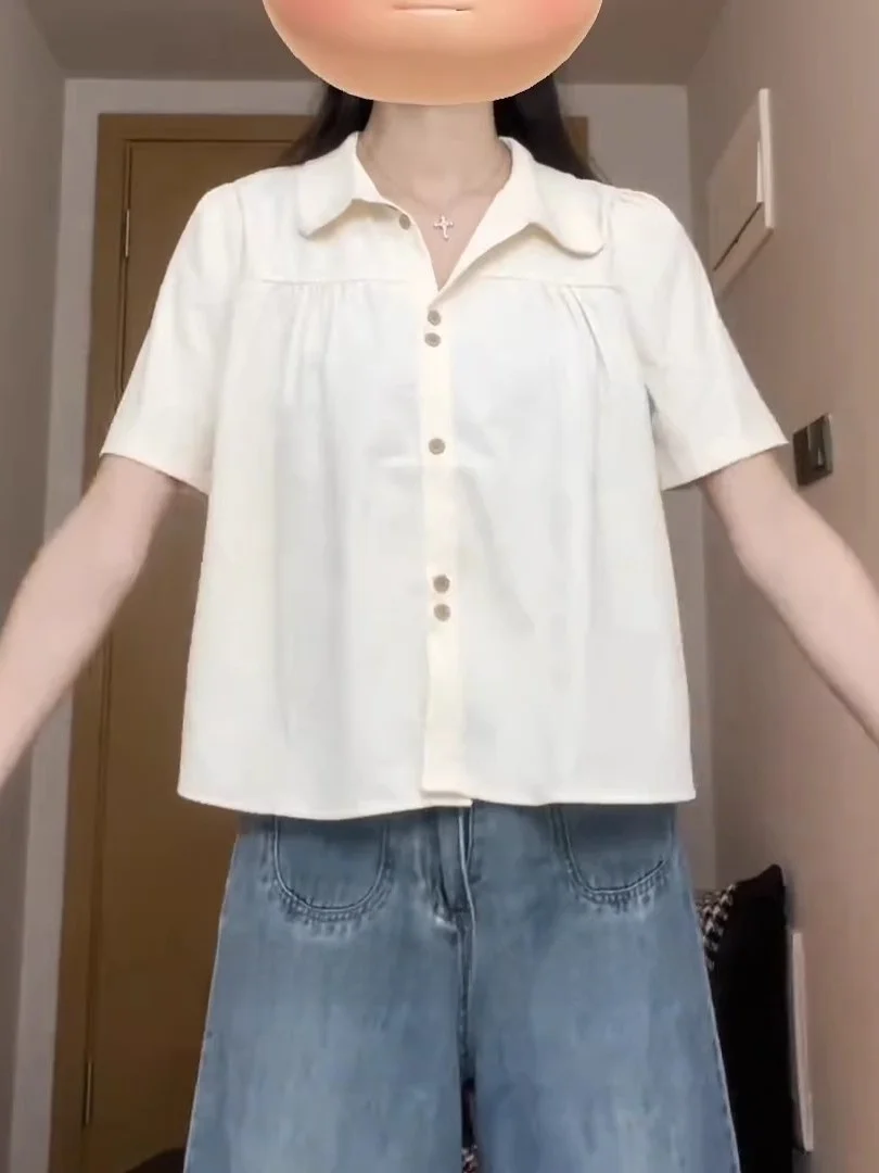 

Loose ort Sve Women's irt Summer New Sle Korean Version Big Size Doll Top Conceal Meat Slimming Casual Faion