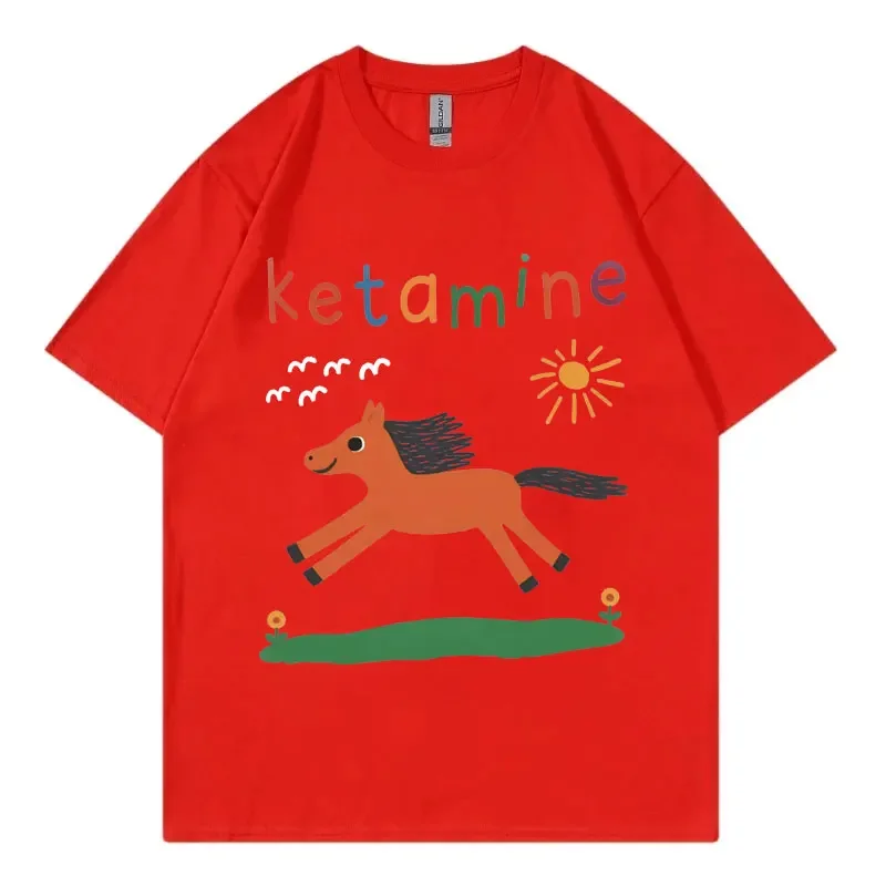 Camiseta divertida de Meme de caballo Ketamine, ropa para hombres y mujeres, camisetas de manga corta Harajuku Y2k, camisetas informales de moda de verano