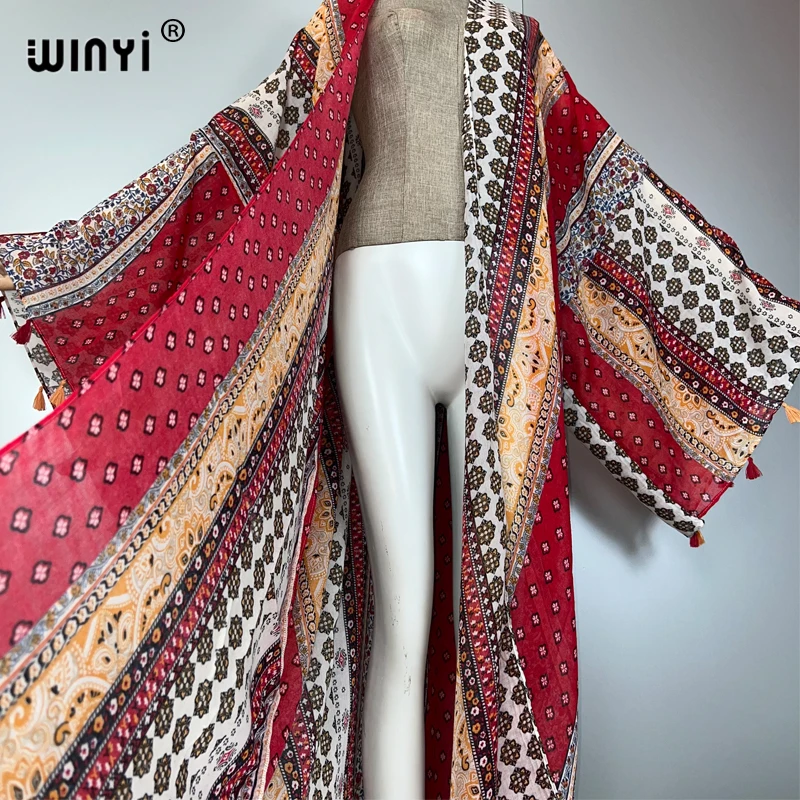 WINYI traje de verano kimono África boho estampado playa cubrir maxi vestido cárdigans ropa de playa mujeres abaya dubai caftán de lujo