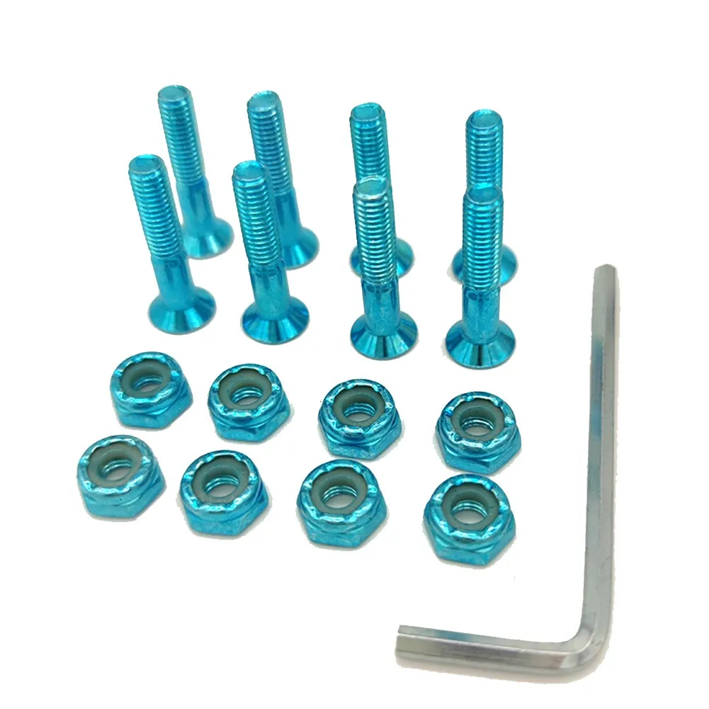 

8pcs Skateboard Screw Set 1 Inch Carbon Steel Electroplated Screws and Nuts with Wrench for Skateboard Accessories