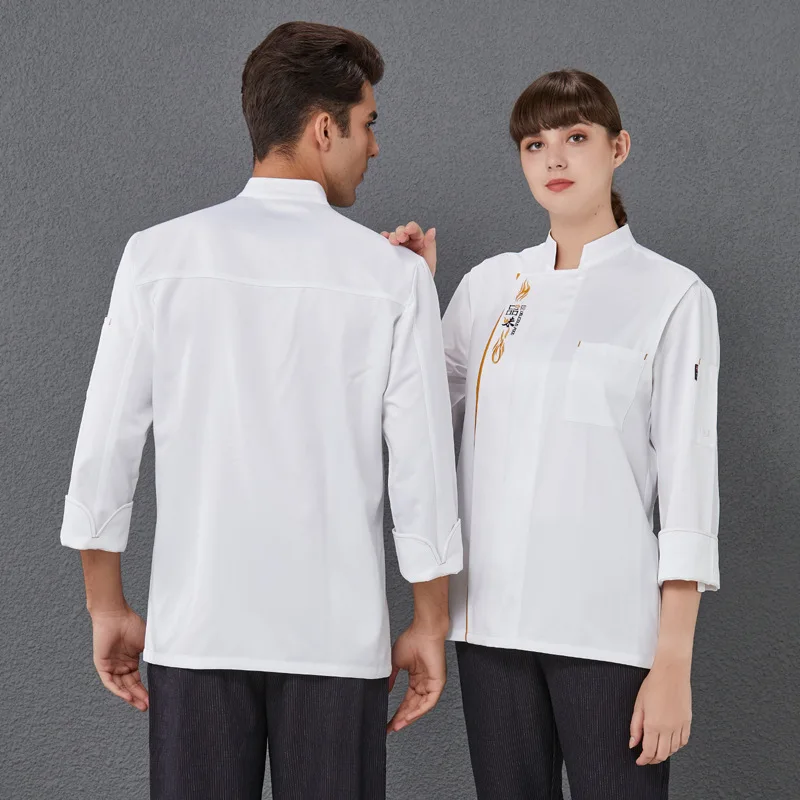 Chef Overalls Vrouwen Chinese Stijl Wit Hotel Restaurant Keuken Chef Kleding Lange Mouw Herfst Mannen