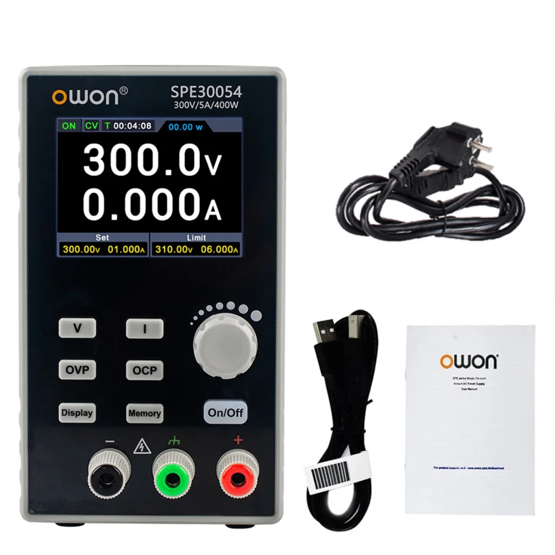 Fuente de Alimentación CC Programable OWON SPE30054, Fuente de Alimentación de Laboratorio Portátil Precisa de 300V 5A 400W con Salida de Onda Editable