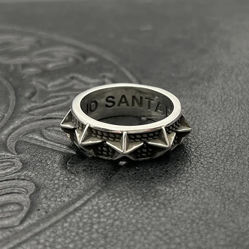 

S925 sterling silver retro rivet star ring male and female five-pointed star male domineering