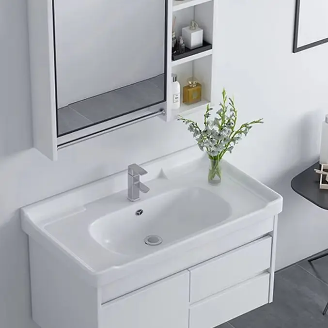 30 Inch Solid Wood White Lacquer Wall Mounted Bathroom Vanity, Eco-friendly Washbasin Cabinet for Home Hotel