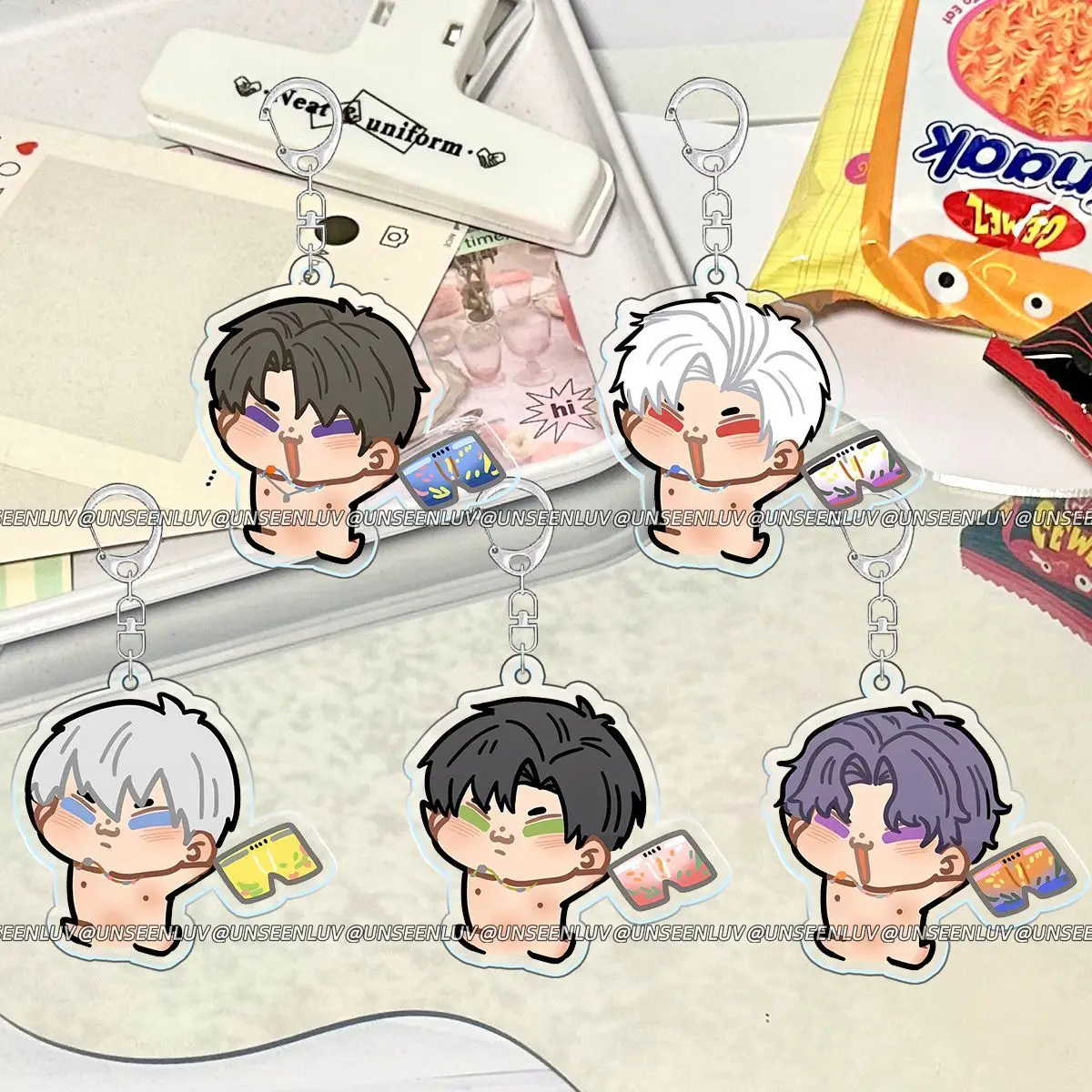 5個セット アニメ ラブ＆ディープスペース カレブ アクリルキーホルダー 漫画 車 バッグ ペンダント ギフト かわいい クリエイティブ バッグチャーム 友達へのプレゼント キーリング