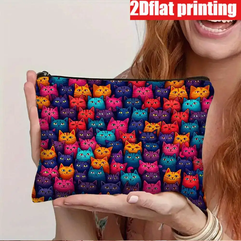 Makeup Bag Suitable for Birthday Christmas Halloween Gift Adorable Cat Print Toiletry Cosmetic Lightweight Foldable Travel Pouch