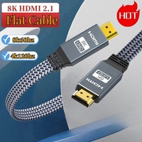 MIZIQIER 8K HDMI Flat Cable 48Gbps High Speed 8K60 4K120 144Hz Braided HDMI 2.1 3D eARC HDCP 2.2&2.3 Compatible with Roku TV/PS5