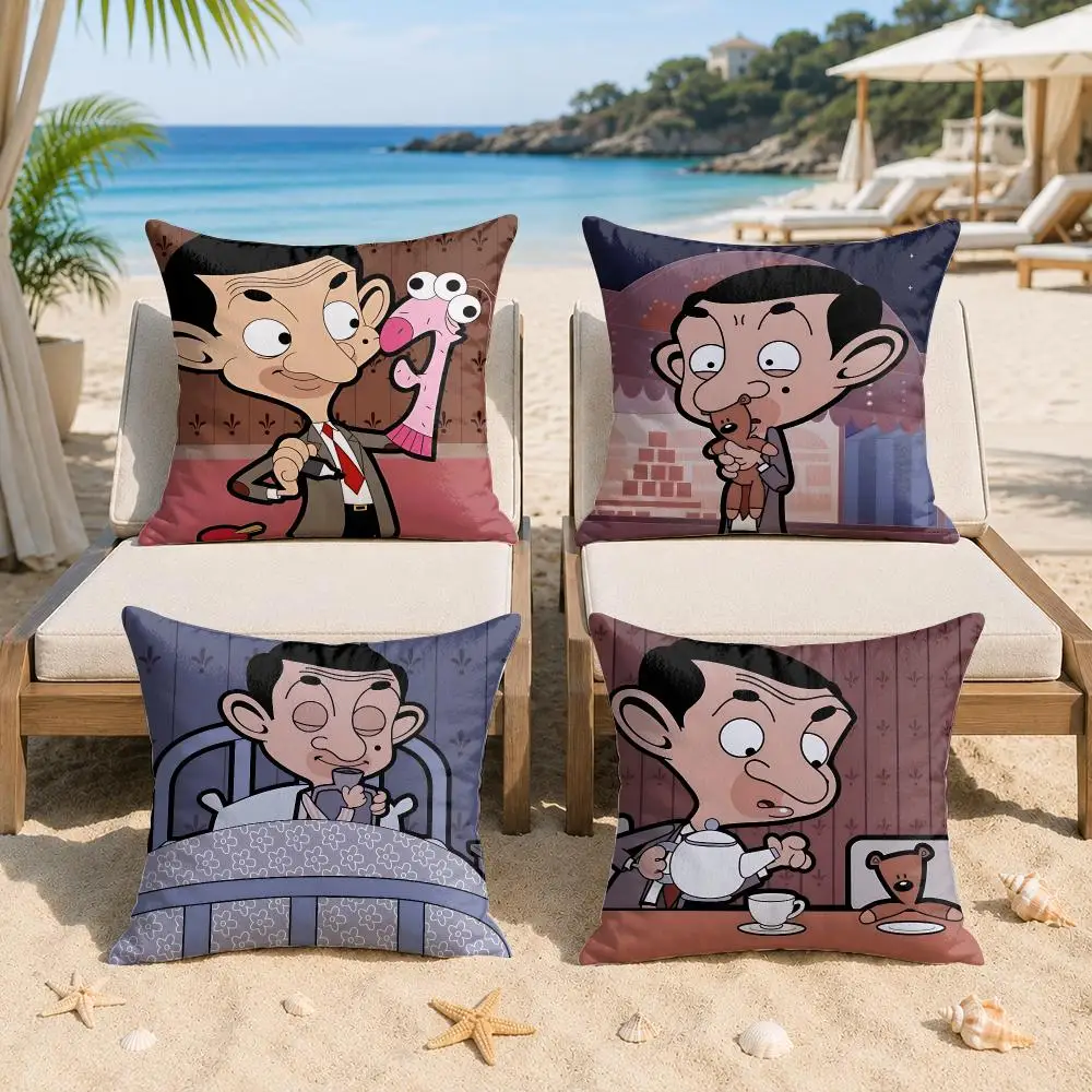 Mr B-Bean Funny Cartoon Cushion Cover Silky Short Plush Invisible Zipper Dustproof Sofa Pillow Case For Home Decor