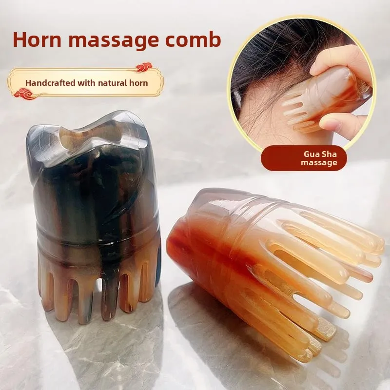 

Portable Hair Care Tool Cow Horn Design Massage Comb for Men And Women Scalp Meridian Therapy round Hair Brush Travel Size
