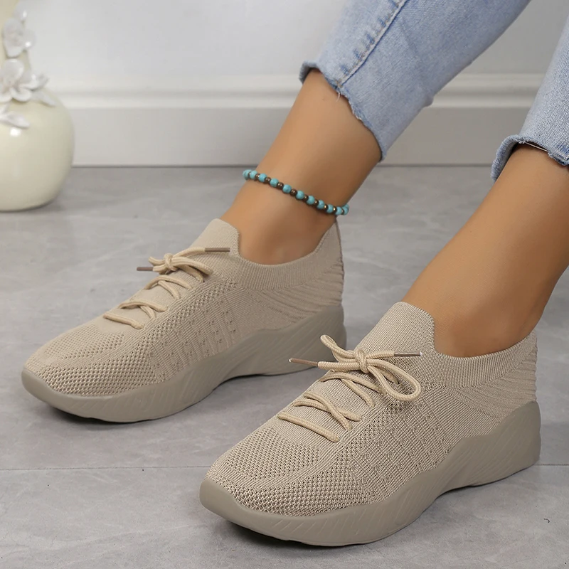 Knitted Breathable Sneakers Women Lightweight Non Slip Woman Tennis Shoes Comfortbale Slip On Casual Shoes Zapatillas Mujer 2023