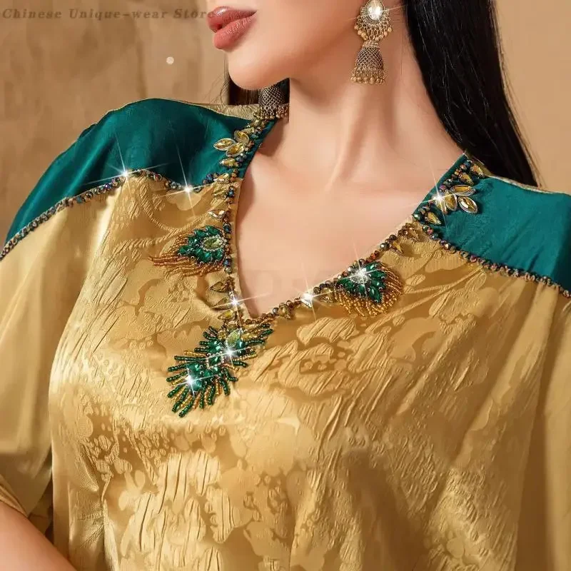 

Women's Elegant Abaya Evening Dress Fashion Jacquard Robe Dubai Ramadan Gown Middle Eastern Clothing Eid Arab Muslim Vestidos