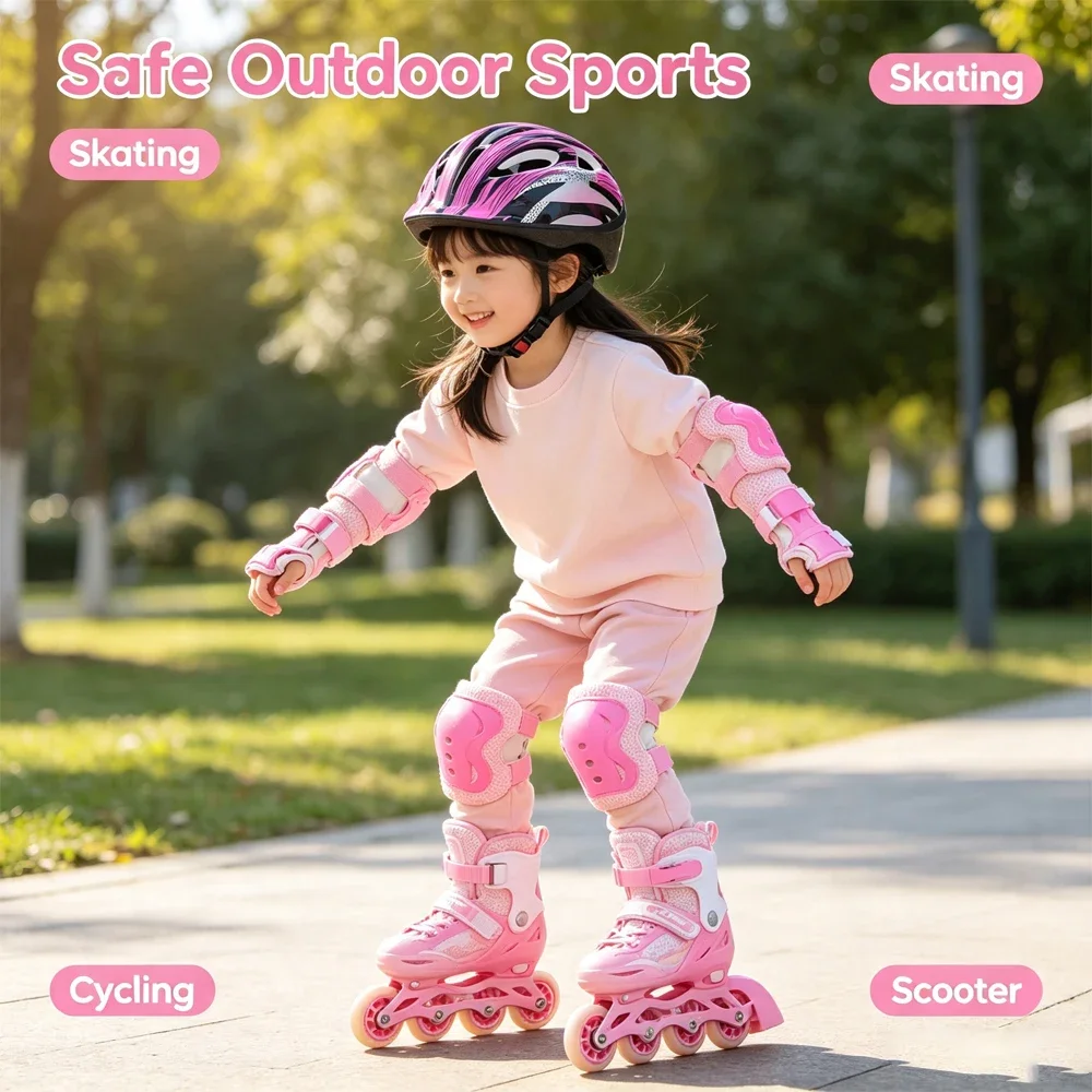 Kids Bike Helmet & Protective Gear Set, 7 Pcs Adjustable Knee Elbow Wrist Pads for Boys Girls Ages 3-15, for Cycling Scooter