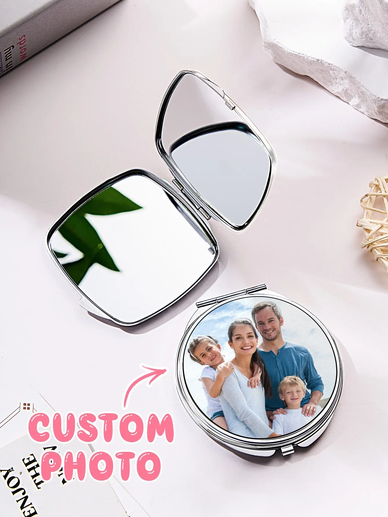 Custom Photo Compact Mirror Personalized Pocket Mirror Engraved Makeup Mirror Gift For Women Mom Girlfriend Wedding Bridesmaid