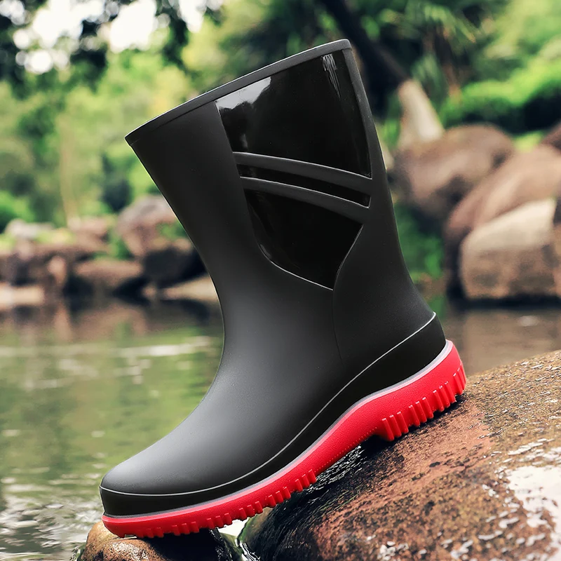 

Mid-Tube Men's Rain Boots Anti-Slip Waterproof Construction Site Fishing Seafood Wear-Resistant Rubber.