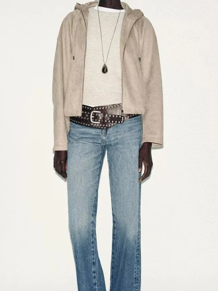 

Европейский и американский стиль, осенняя новая модная тенденция, женская куртка с имитацией замши и текстурой, куртка с капюшоном и шнурком, пальто