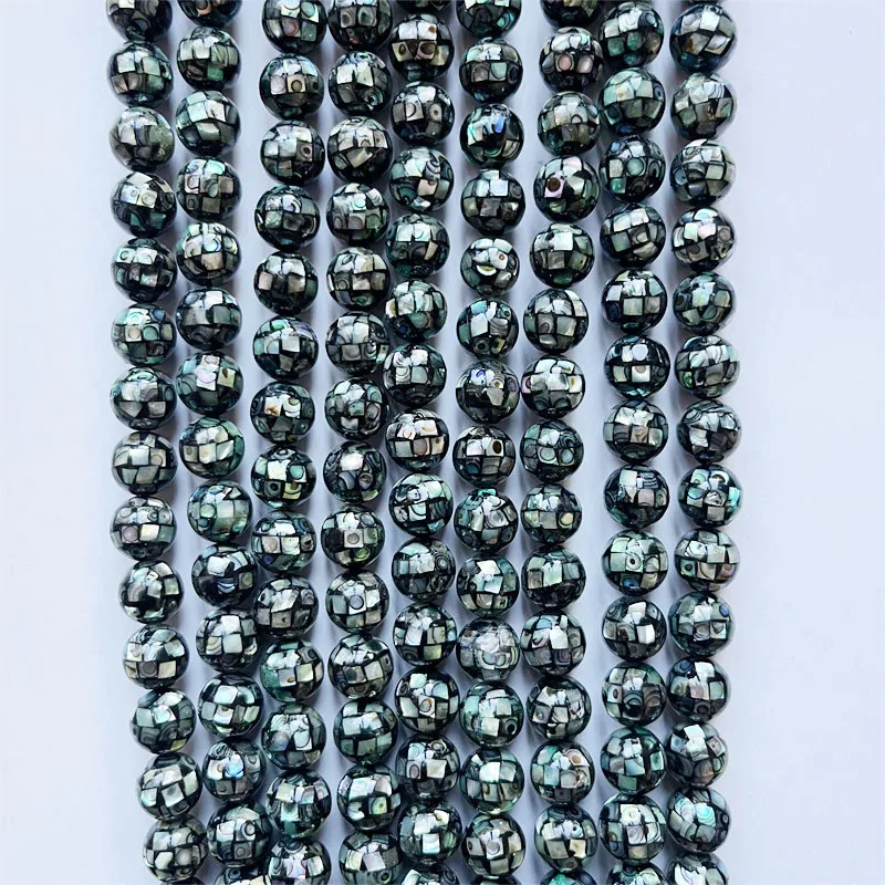 Rare 10MM Natural Mosaic Abalone Shell Stone Loose Beads For Raw Genuine Mineral Jewelry Necklace Bracelet Making Design