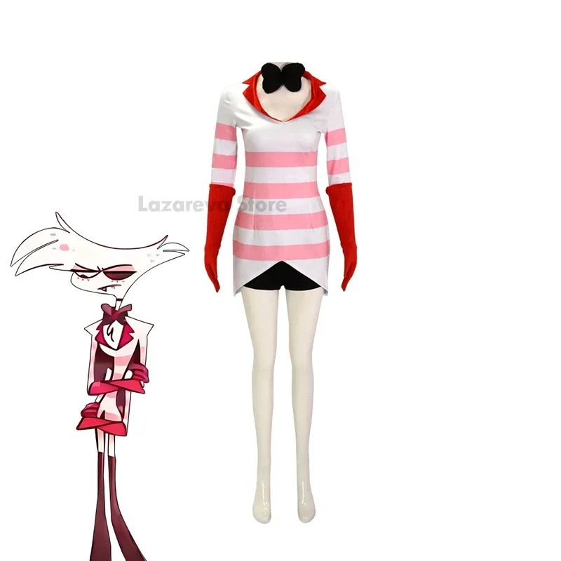 Anime Hazbin Cosplay Costume AD Clothes Uniform Cosplay Hotel Angel Dust Angel Sexy Red White Stripes Halloween Party Woman