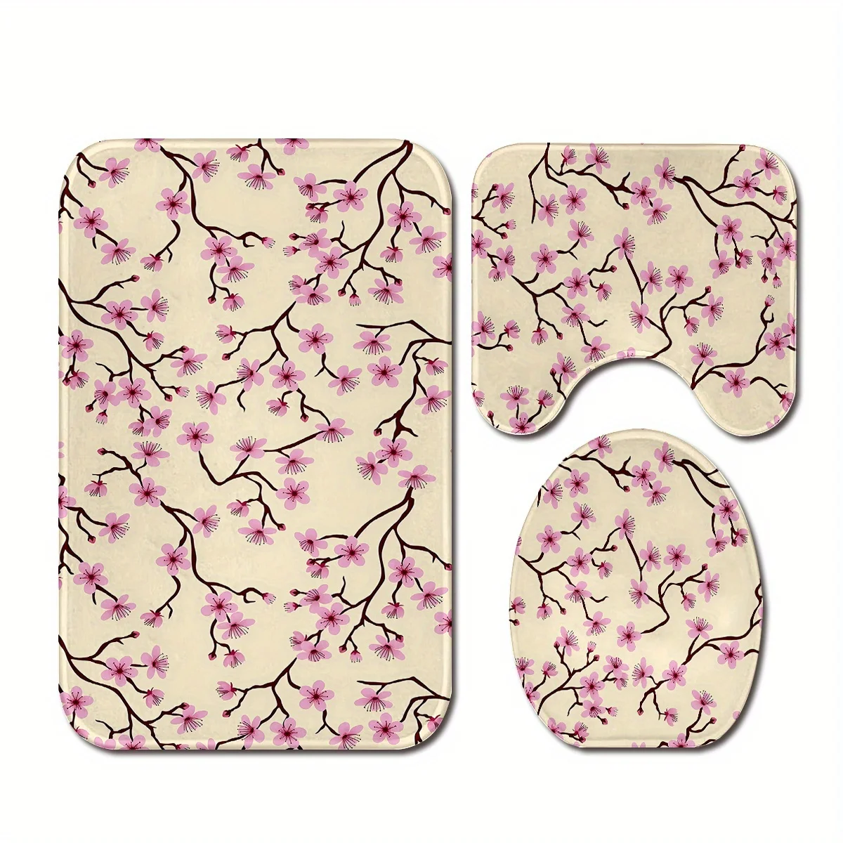 

Романтический цветочный набор для ванной комнаты из 3 предметов, полиэфирная ткань, можно стирать в машине, нескользящий коврик, коврик для сиденья унитаза, U-образный коврик