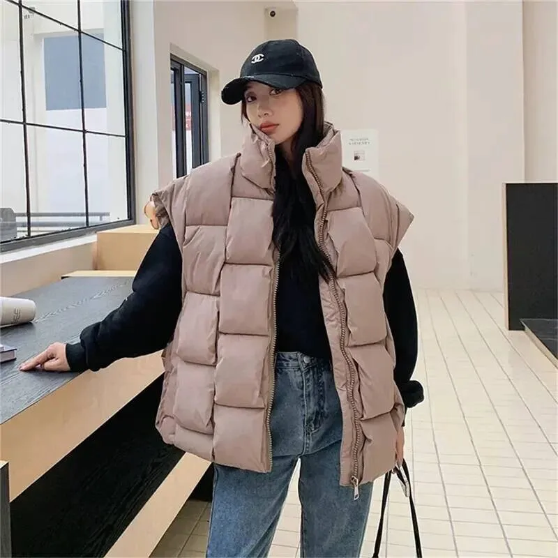 

2025 New Fashion Autumn Vests For Women Winter Women's Cold Coat Korean Style Cotton Padded Sleeveless Parkas