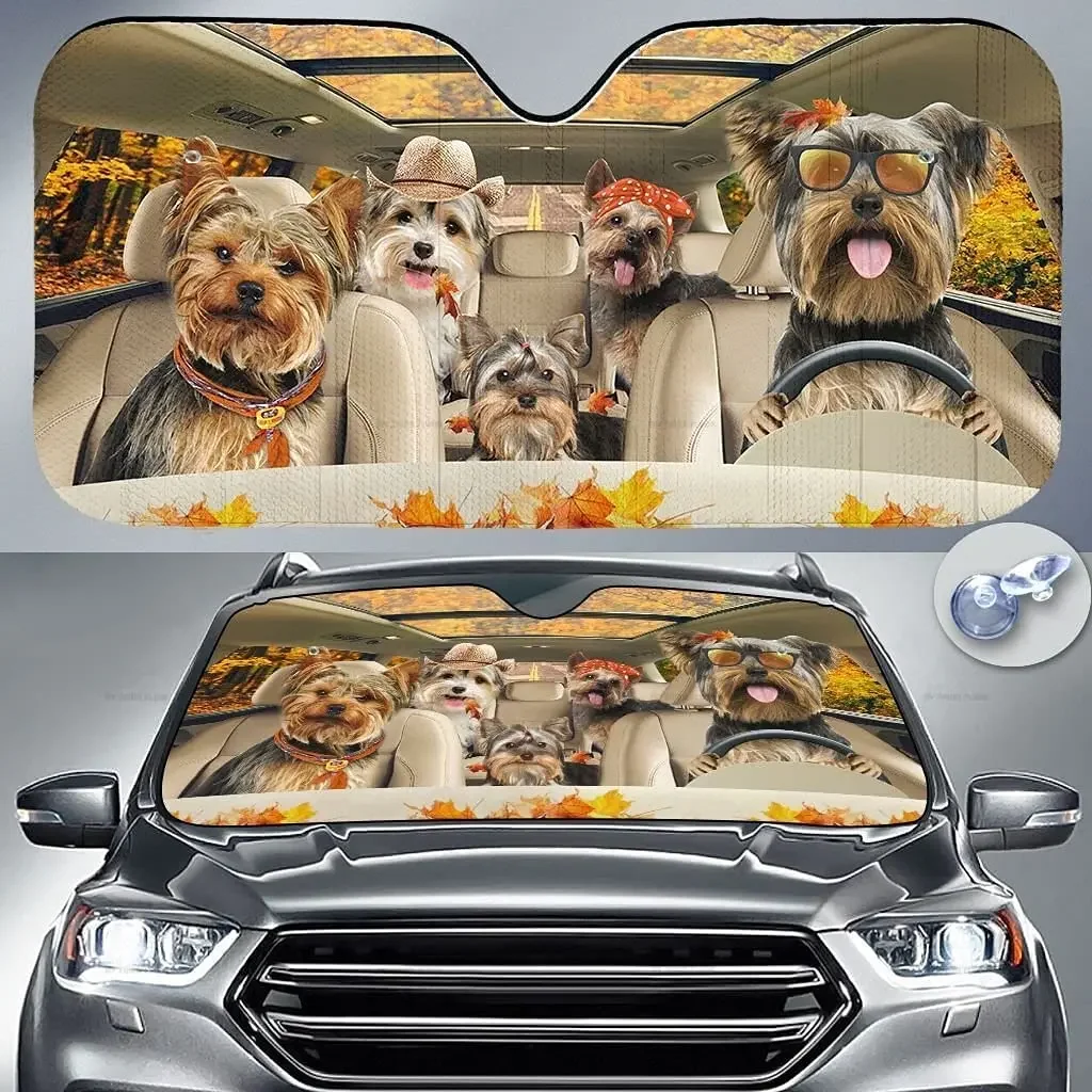 

Yorkshire Terrier Family Driving Autumn Dog Lover Car Sunshade Windshield Window, Car Windshield Durable Auto Visor