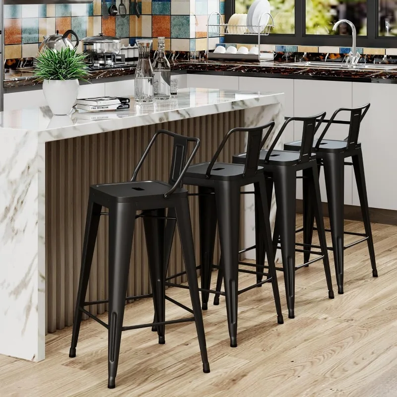 Metal Bar Stools Set of 4 Kitchen Counter Height Stools Indoor Outdoor Barstools