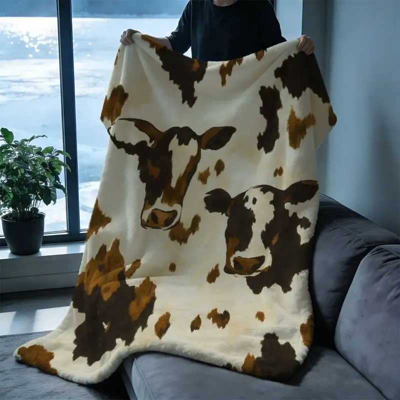 

Винтажный коричневый плед с коровьим принтом, мягкий уютный фланелевый плед для дивана, кровати, подарок для любителей фермерского стиля и вестерна