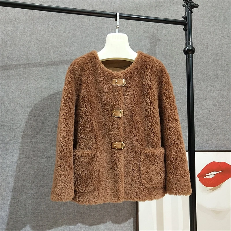 Abrigo corto de piel de oveja para mujer y niña, chaqueta cálida de lana auténtica para invierno, gran oferta, JT371, 2023