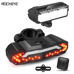 Rockbye Bike Front Light with Horn Alarm Remote Control Rechargeable IPX5 Bicycle Tail Headlight with Turn Signal Brake Light