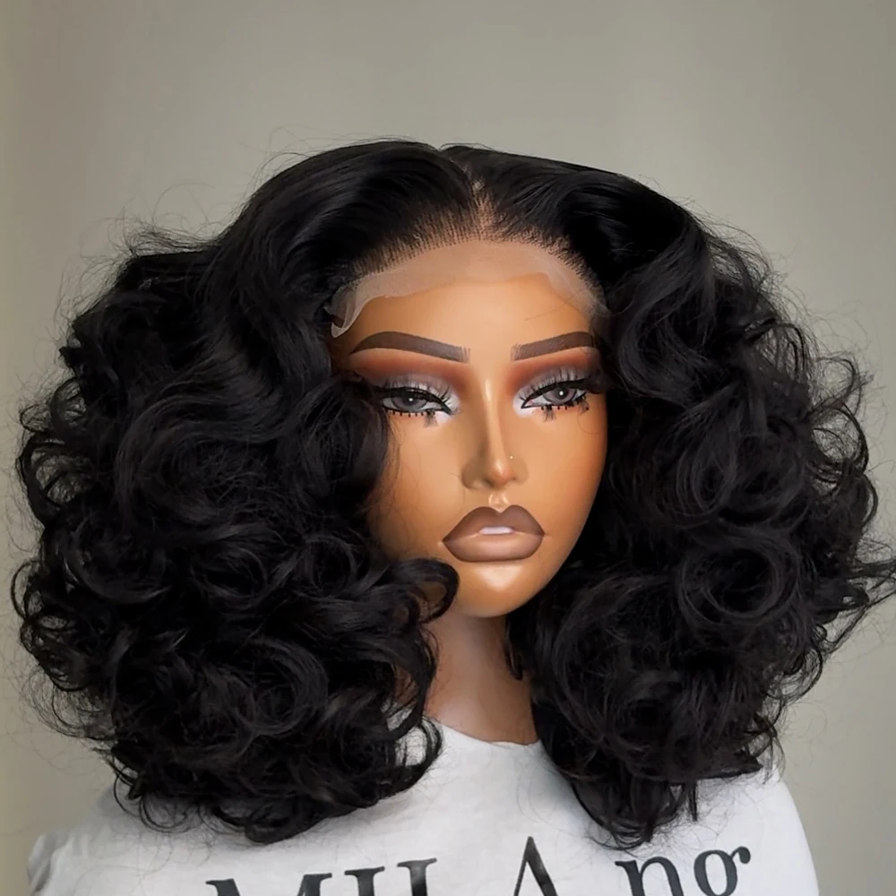 

Супер двойной рисунок, надувной вьющийся бесклеевой парик, плотность 400, бразильские волосы, 13x6 HD, кружевные фронтальные парики, предварительно сорванные, Wear And Go, 10 дюймов