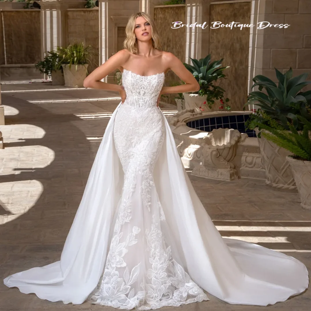 

Новое современное свадебное платье с вырезом «лодочка», сексуальное, фасона «русалка», со съемным шлейфом, элегантное, с простыми аппликациями и бисером, Vestido De Noiva