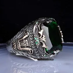 New Gothic Men's Green Gem Ring Fashion Bicolor Gold Metal Ring Jewelry Accessories Men's Gift Wholesale