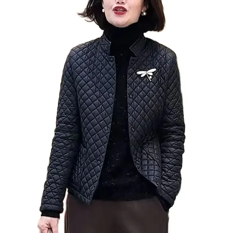 2025 Autumn Winter Lightweight Cotton-padded Clothes Jacket Women's Short Parkas Diamond Lattice Outerwear Streetwear Overcoat