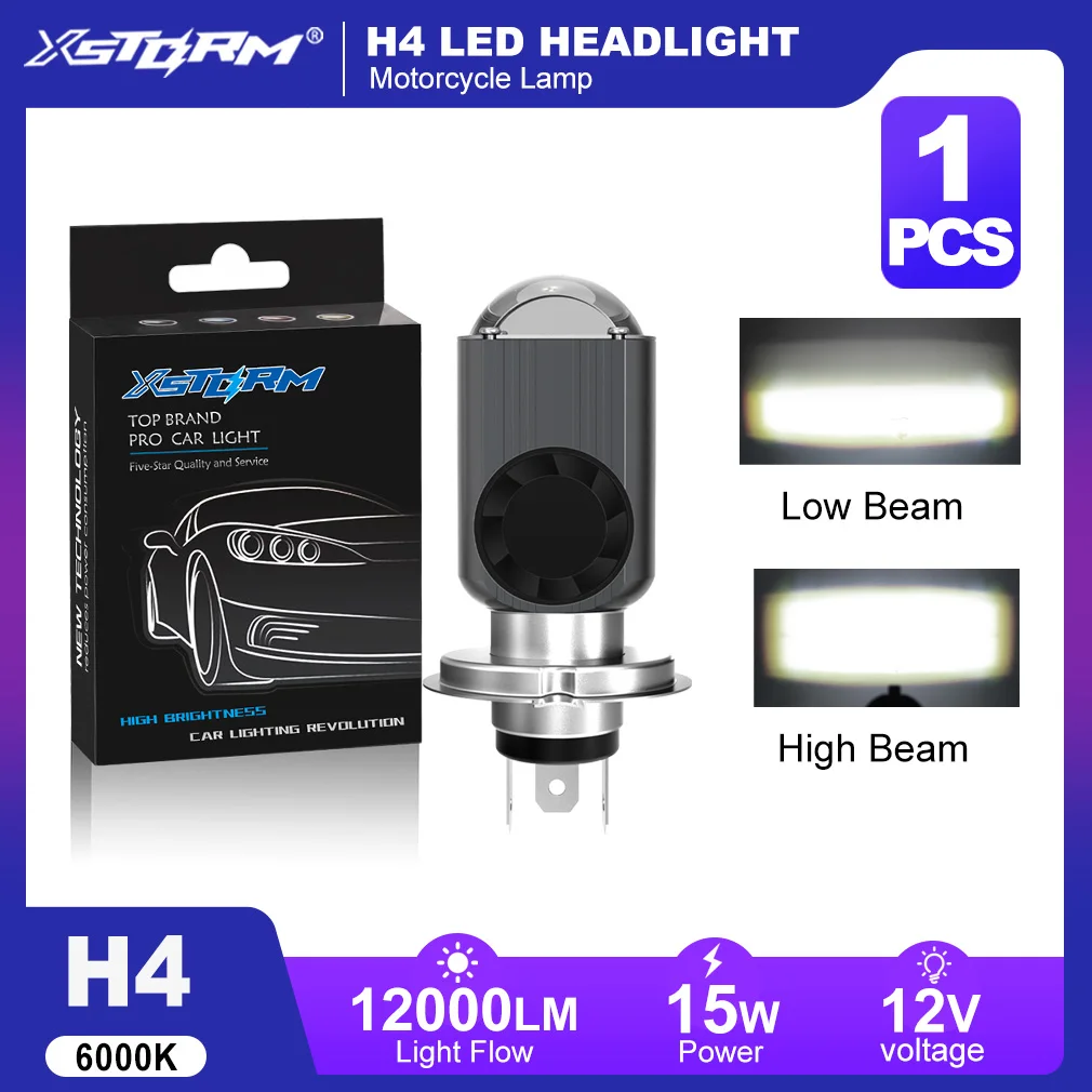 XSTORM H4 LED Projector Lens Headlight Bulbs 12000LM 6000K BA20D Motorcycle Lights 3570 Chips Headlamp Fog Light With Fan