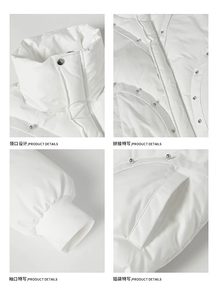 Men Women 2025 Winter New Couple's Warm Parkas Fashion Beaded Design Thickened Stand Collar Jackets Solid Color Handsome Parkas