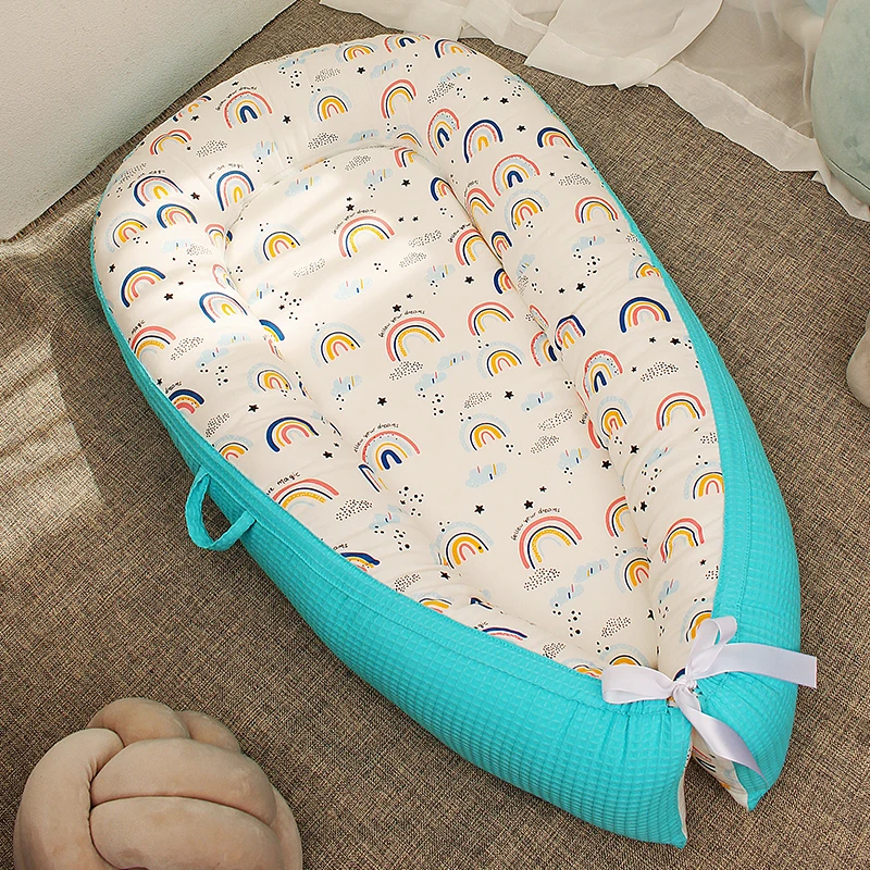 Chaise Longue en Coton Biologique pour Bébé, Nid de Sommeil Amovible avec Poignées