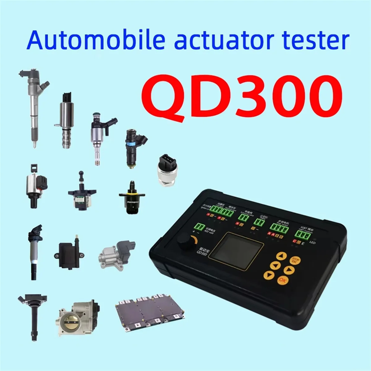 

New QD300 Automobile Ignition Coil Tester IGBT Idle Stepper Motor Solenoid Valve Injector PWM Actuator Fault Detector