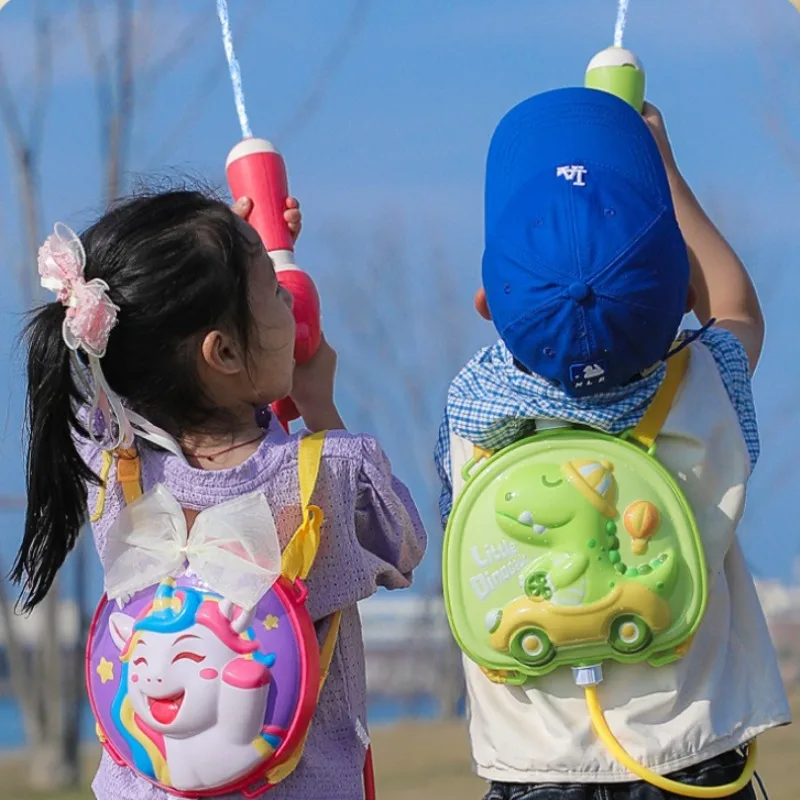 Mochila para niños, pistola de agua de juguete, pistola de agua tipo tracción de verano, animales de dibujos animados, piscina para niños, playa, divertidos juguetes de pistola de agua