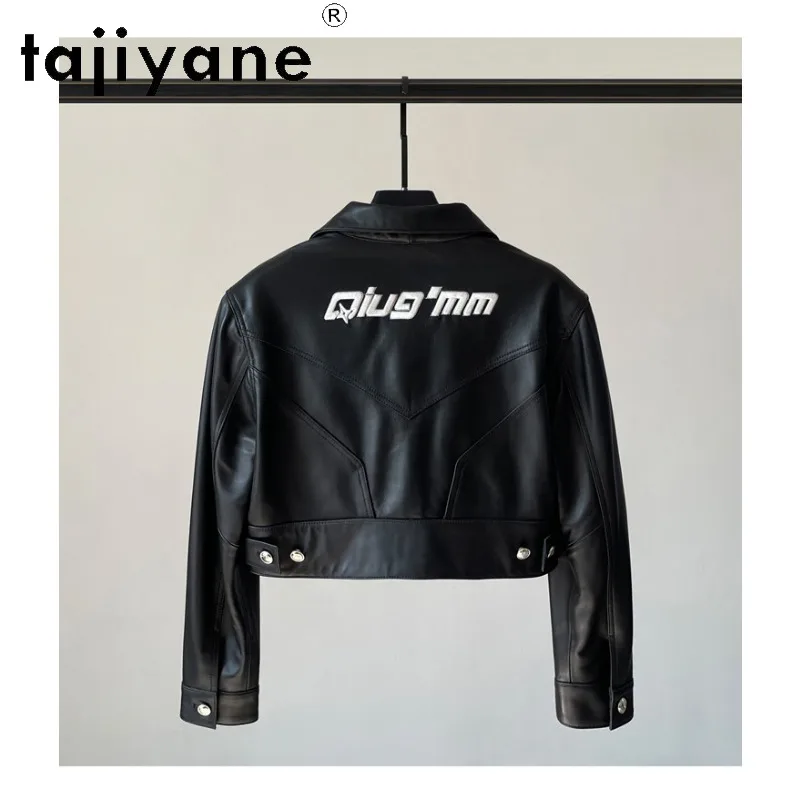 TAJIYANE Real Leather Jacket Women Cropped Leather Coats Chic Sheepskin Jackets for Woman Single-breasted Jackets black Дубленка