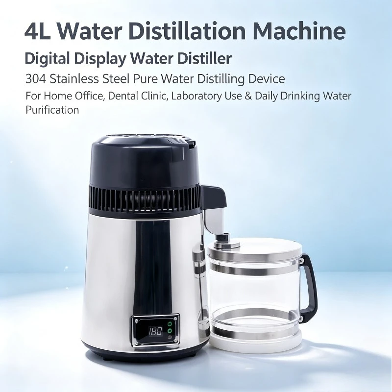 4L Water Distillation Machine, Digital Display 304 Stainless Steel Distiller, Pure Water Distilling Device