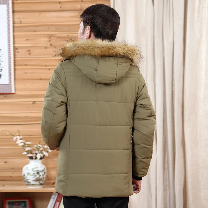 2023 New Fashion Trend Middle-Aged And Elderly And Long Down Cotton Jacket Men\'S Plush Thickened Dad Winter Coat