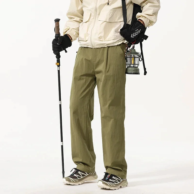 

быстросохнущие повседневные брюки 2026, весна/лето, свободные простые прямые брюки с драпировкой на открытом воздухе