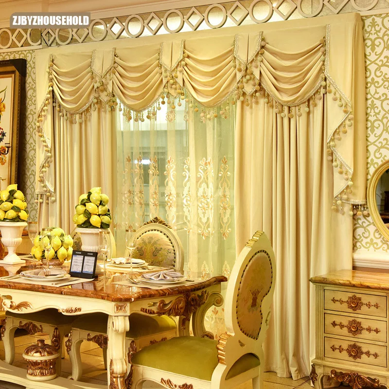 European French Curtains for Living Dining Room Bedroom Simple Solid Colour French Velvet Fabric Finished Curtains